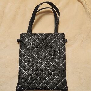 Black Quilted Tote Bag with Top Handles